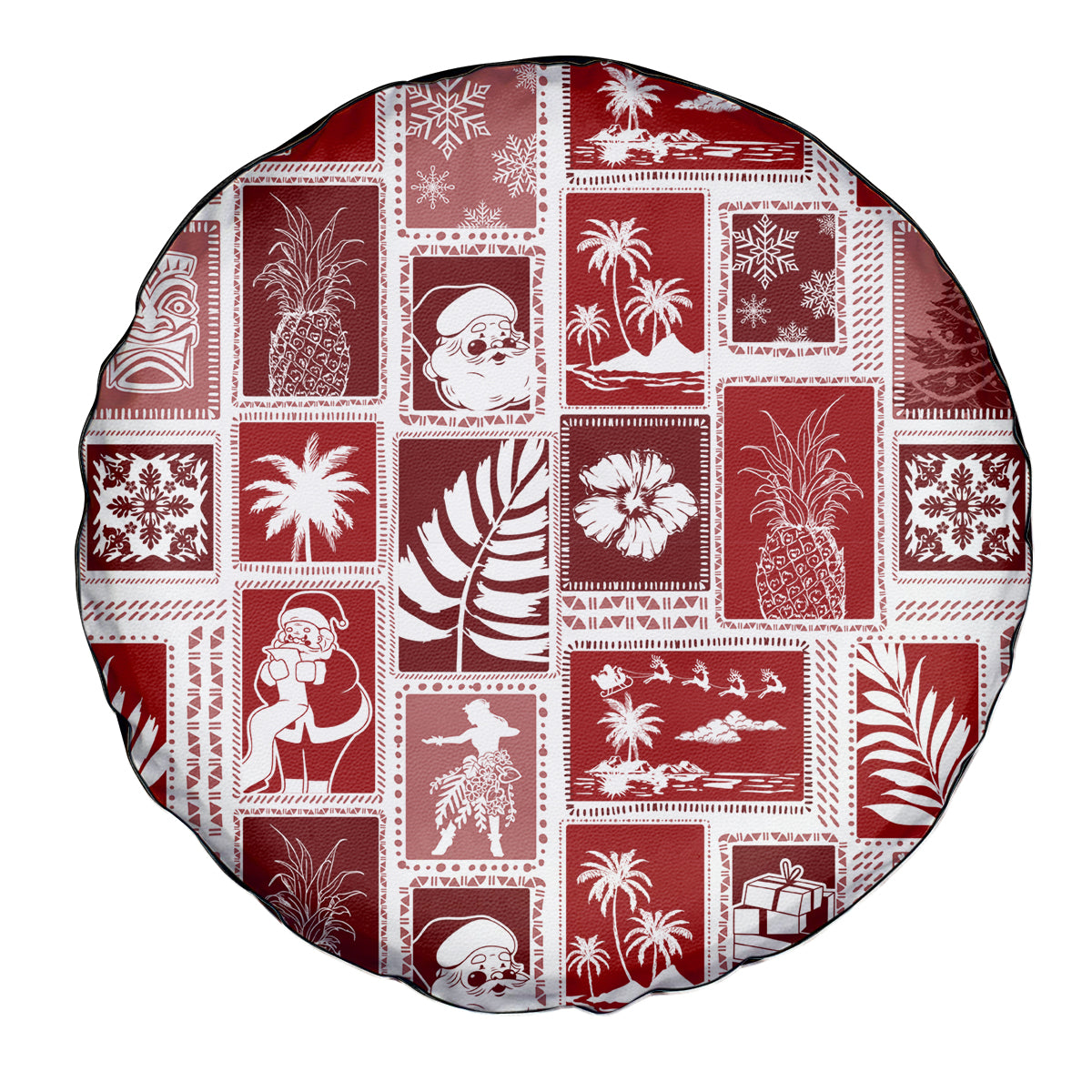 Hawaii Christmas Retro Patchwork Spare Tire Cover Red - Wonder Print Shop