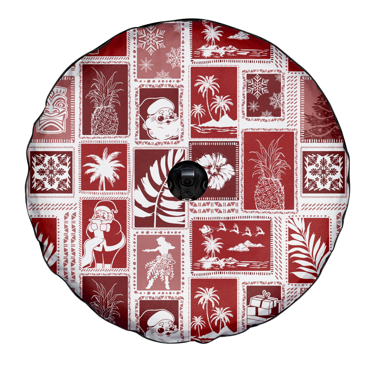 Hawaii Christmas Retro Patchwork Spare Tire Cover Red - Wonder Print Shop