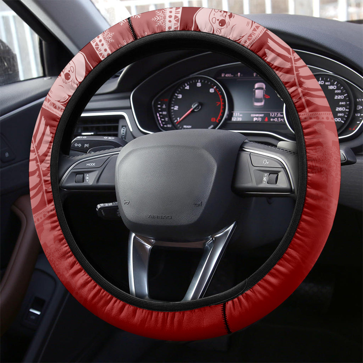 Hawaii Christmas Retro Patchwork Steering Wheel Cover Red - Wonder Print Shop