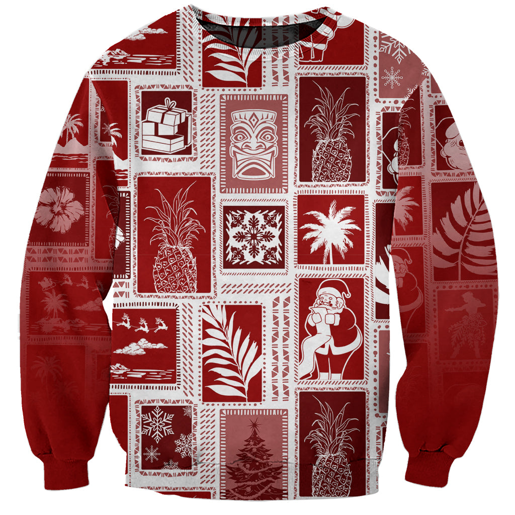 Hawaii Christmas Retro Patchwork Sweatshirt Red - Wonder Print Shop