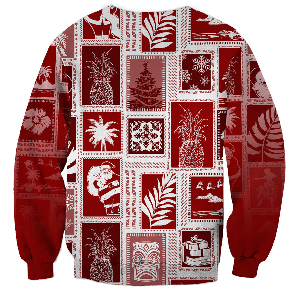 Hawaii Christmas Retro Patchwork Sweatshirt Red - Wonder Print Shop
