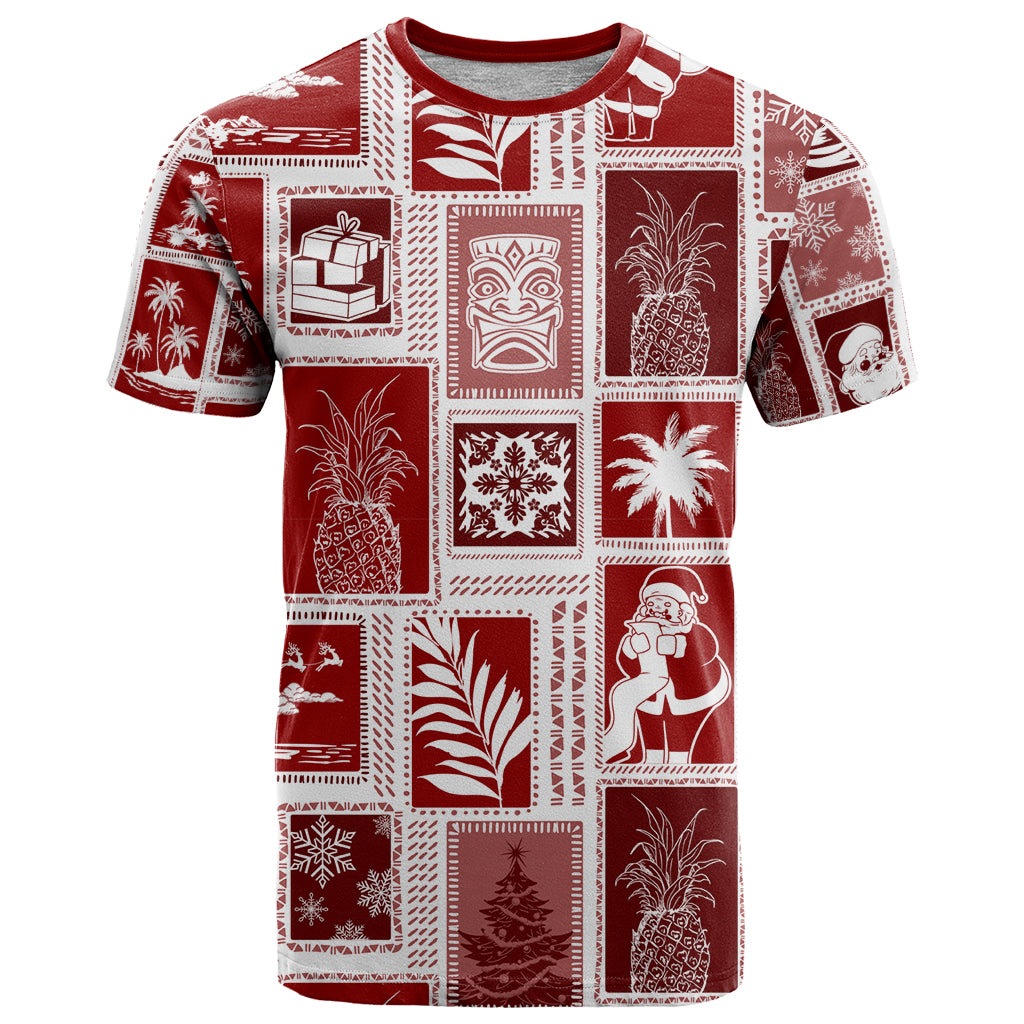 Hawaii Christmas Retro Patchwork T Shirt Red - Wonder Print Shop