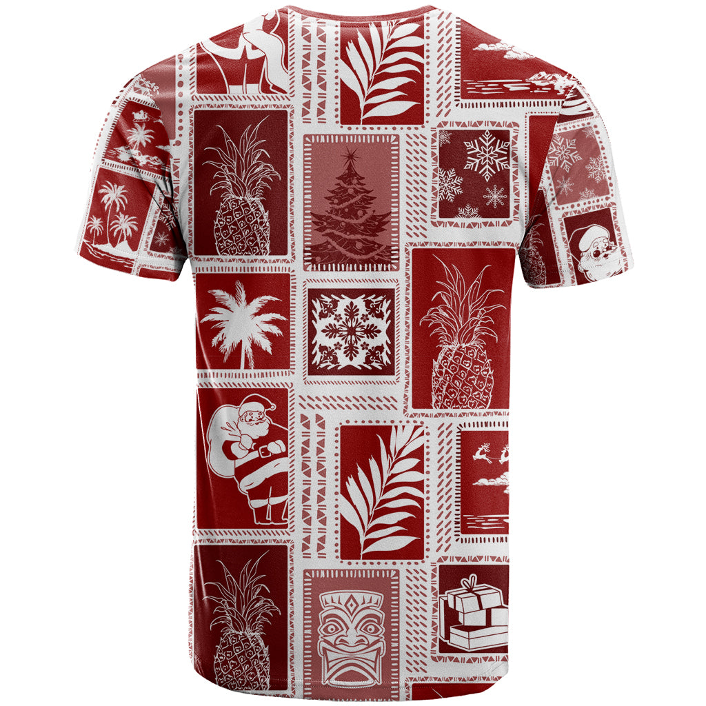 Hawaii Christmas Retro Patchwork T Shirt Red - Wonder Print Shop