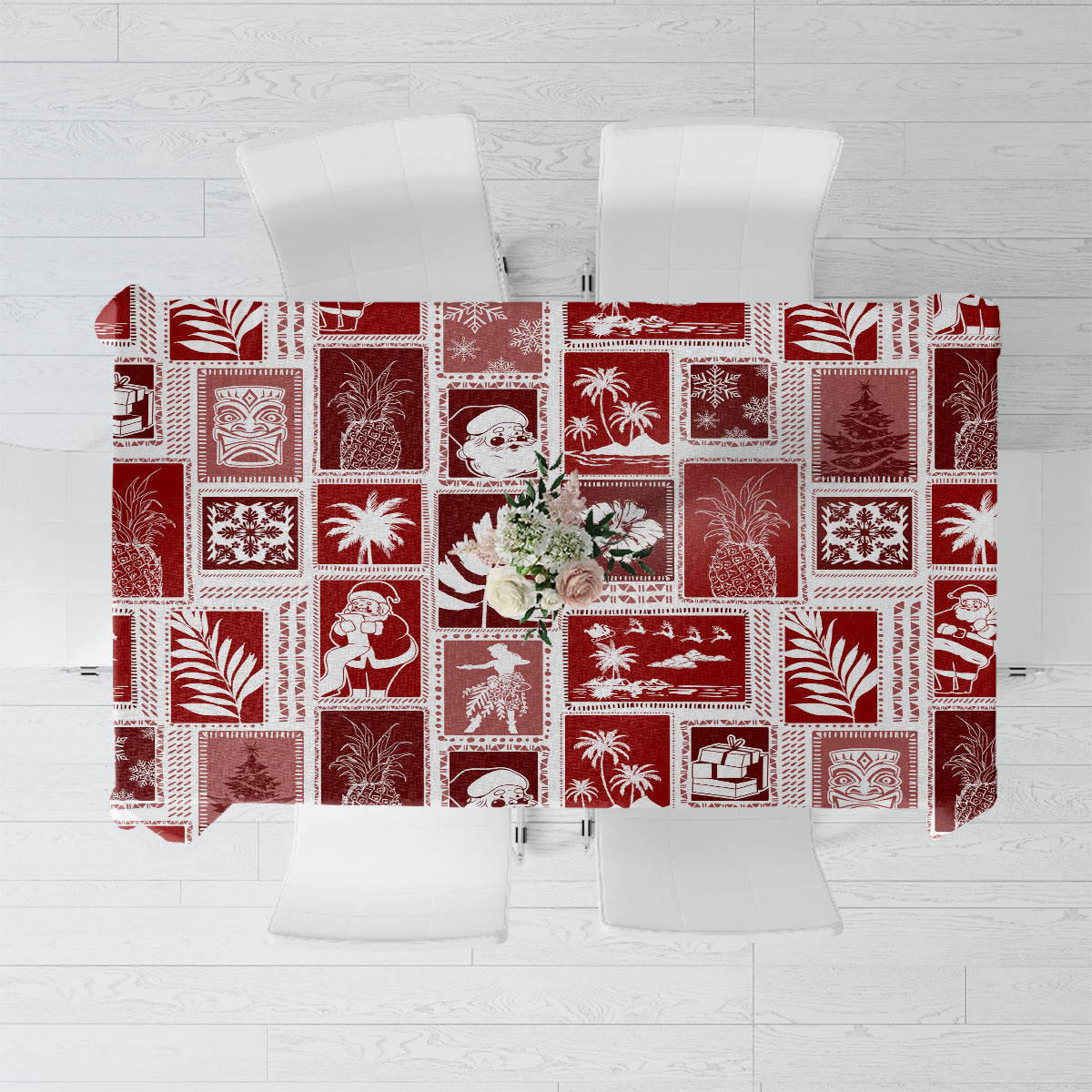 Hawaii Christmas Retro Patchwork Tablecloth Red - Wonder Print Shop