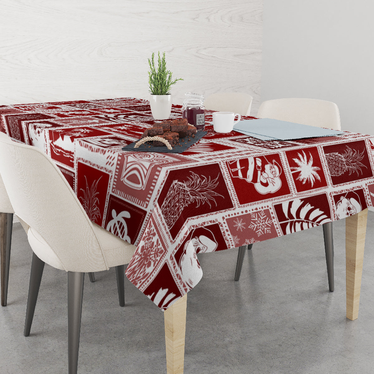 Hawaii Christmas Retro Patchwork Tablecloth Red - Wonder Print Shop