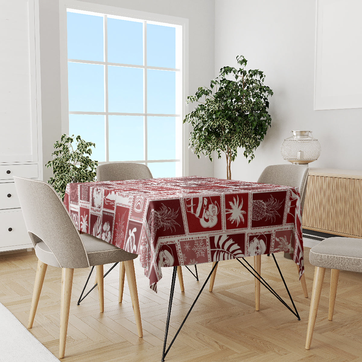 Hawaii Christmas Retro Patchwork Tablecloth Red - Wonder Print Shop