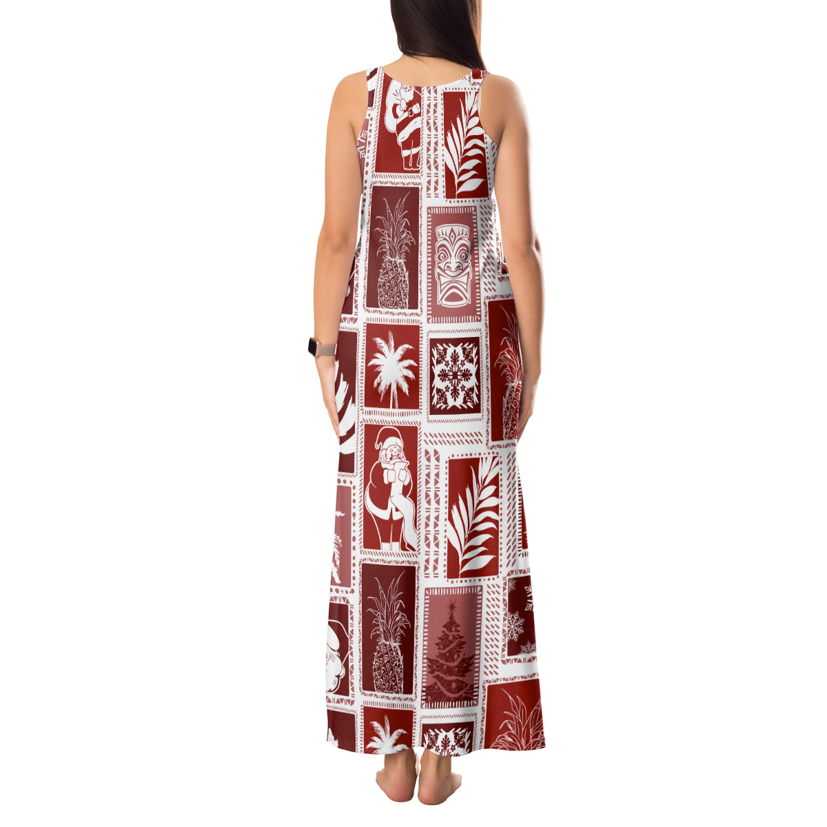 Hawaii Christmas Retro Patchwork Tank Maxi Dress Red - Wonder Print Shop