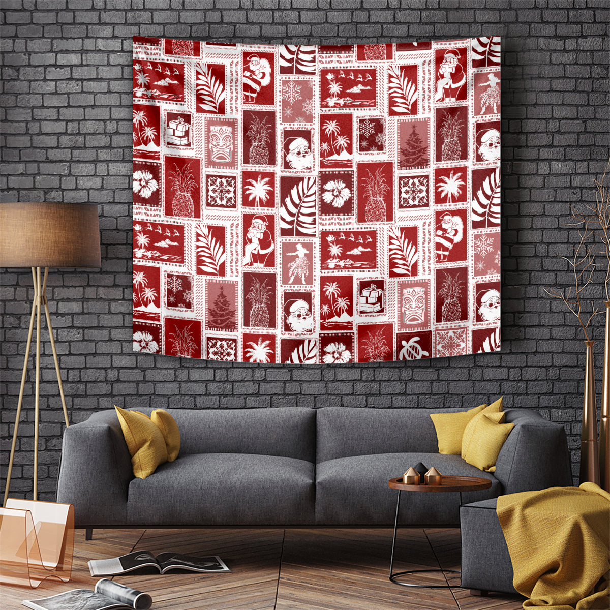 Hawaii Christmas Retro Patchwork Tapestry Red - Wonder Print Shop