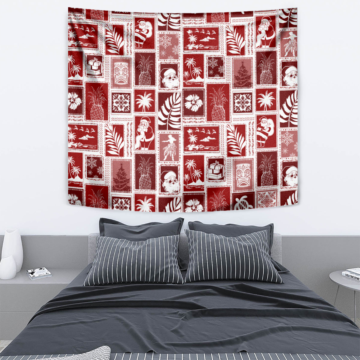 Hawaii Christmas Retro Patchwork Tapestry Red - Wonder Print Shop