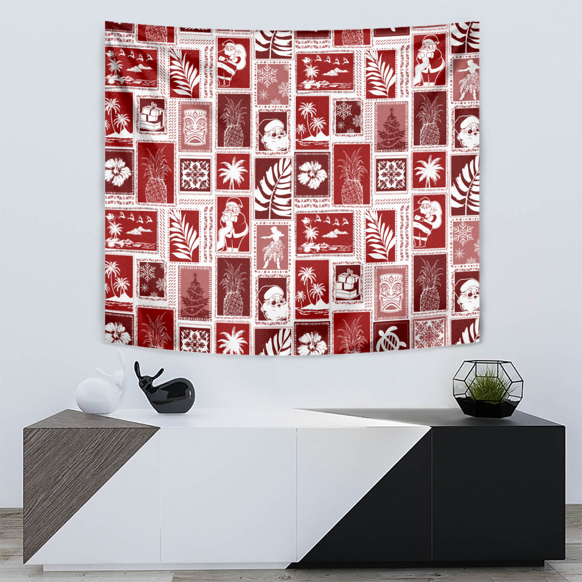 Hawaii Christmas Retro Patchwork Tapestry Red - Wonder Print Shop