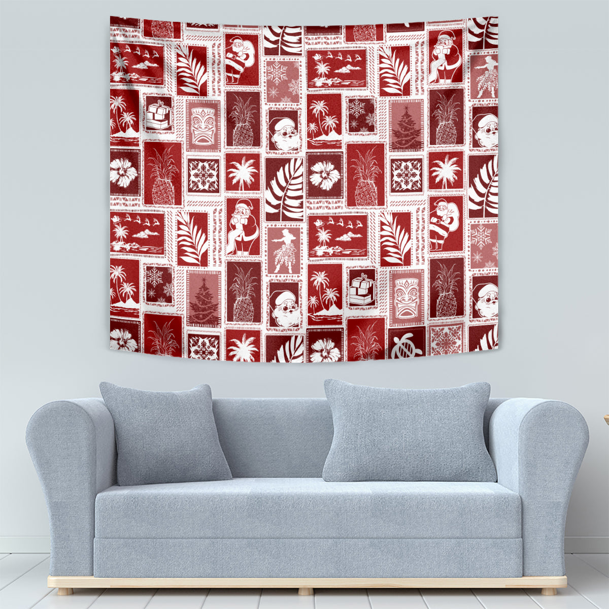 Hawaii Christmas Retro Patchwork Tapestry Red - Wonder Print Shop