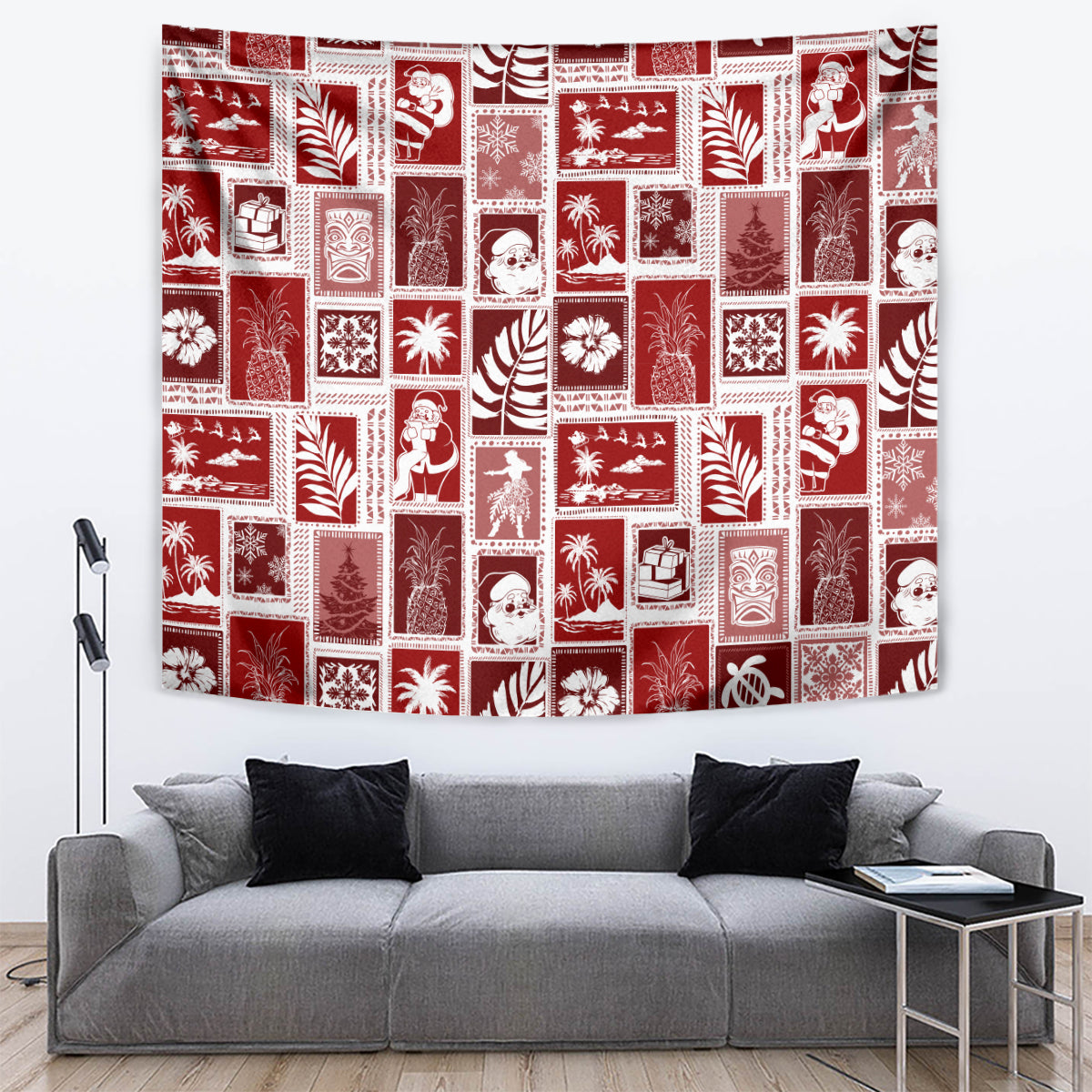 Hawaii Christmas Retro Patchwork Tapestry Red - Wonder Print Shop