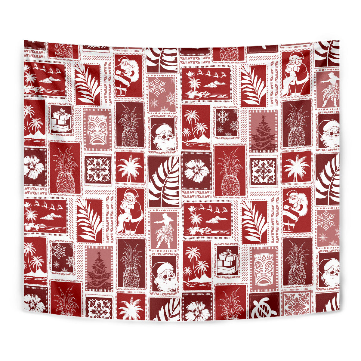 Hawaii Christmas Retro Patchwork Tapestry Red - Wonder Print Shop