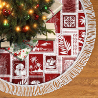 Hawaii Christmas Tree Skirt Retro Patchwork - Red - Wonder Print Shop
