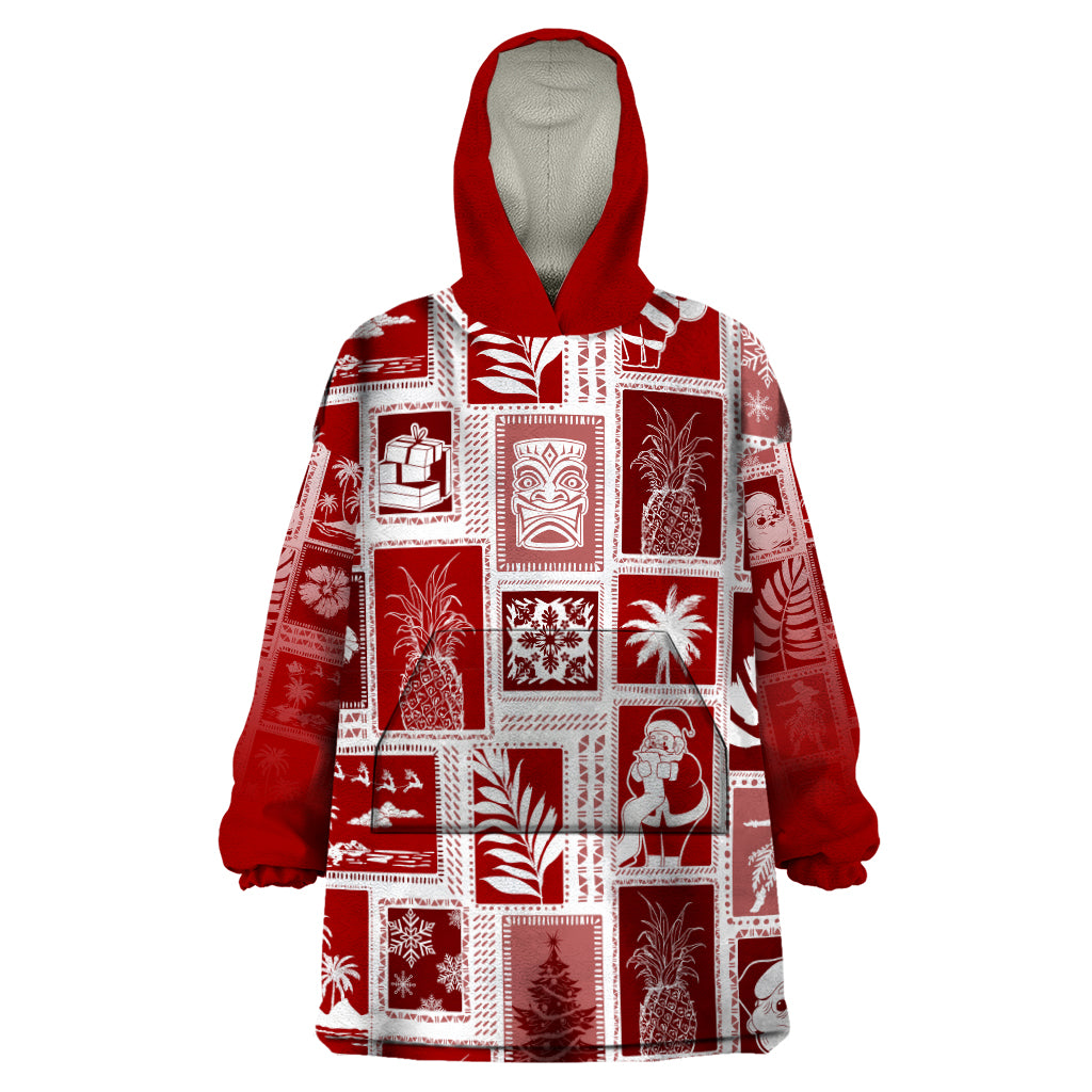 Hawaii Christmas Retro Patchwork Wearable Blanket Hoodie Red - Wonder Print Shop