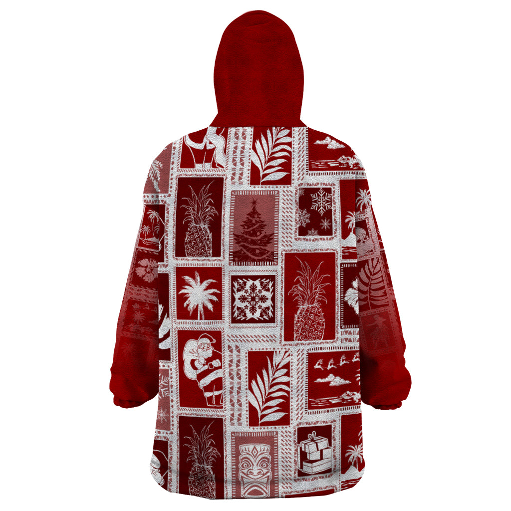 Hawaii Christmas Retro Patchwork Wearable Blanket Hoodie Red - Wonder Print Shop
