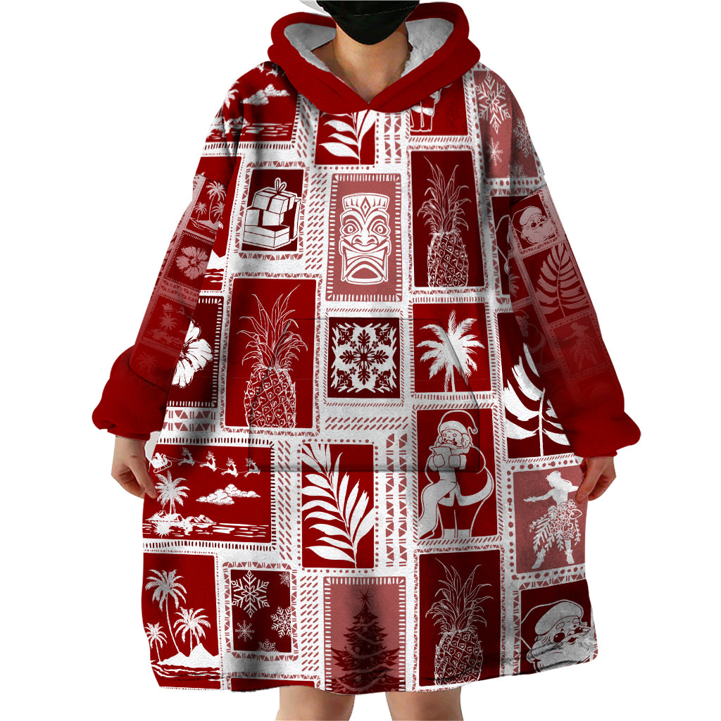 Hawaii Christmas Retro Patchwork Wearable Blanket Hoodie Red - Wonder Print Shop