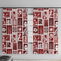 Hawaii Christmas Retro Patchwork Window Curtain Red - Wonder Print Shop
