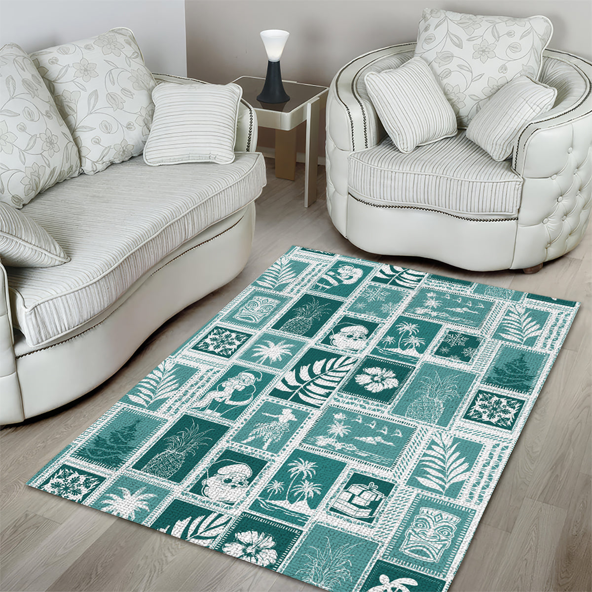 Hawaii Christmas Retro Patchwork Area Rug Teal LT7 - Wonder Print Shop