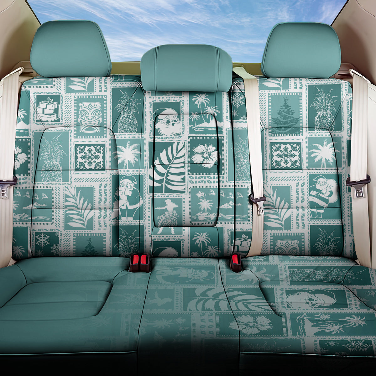 Hawaii Christmas Retro Patchwork Back Car Seat Cover Teal LT7 - Wonder Print Shop
