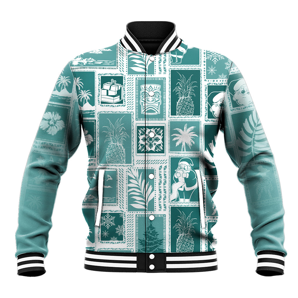 Hawaii Christmas Retro Patchwork Baseball Jacket Teal LT7 - Wonder Print Shop