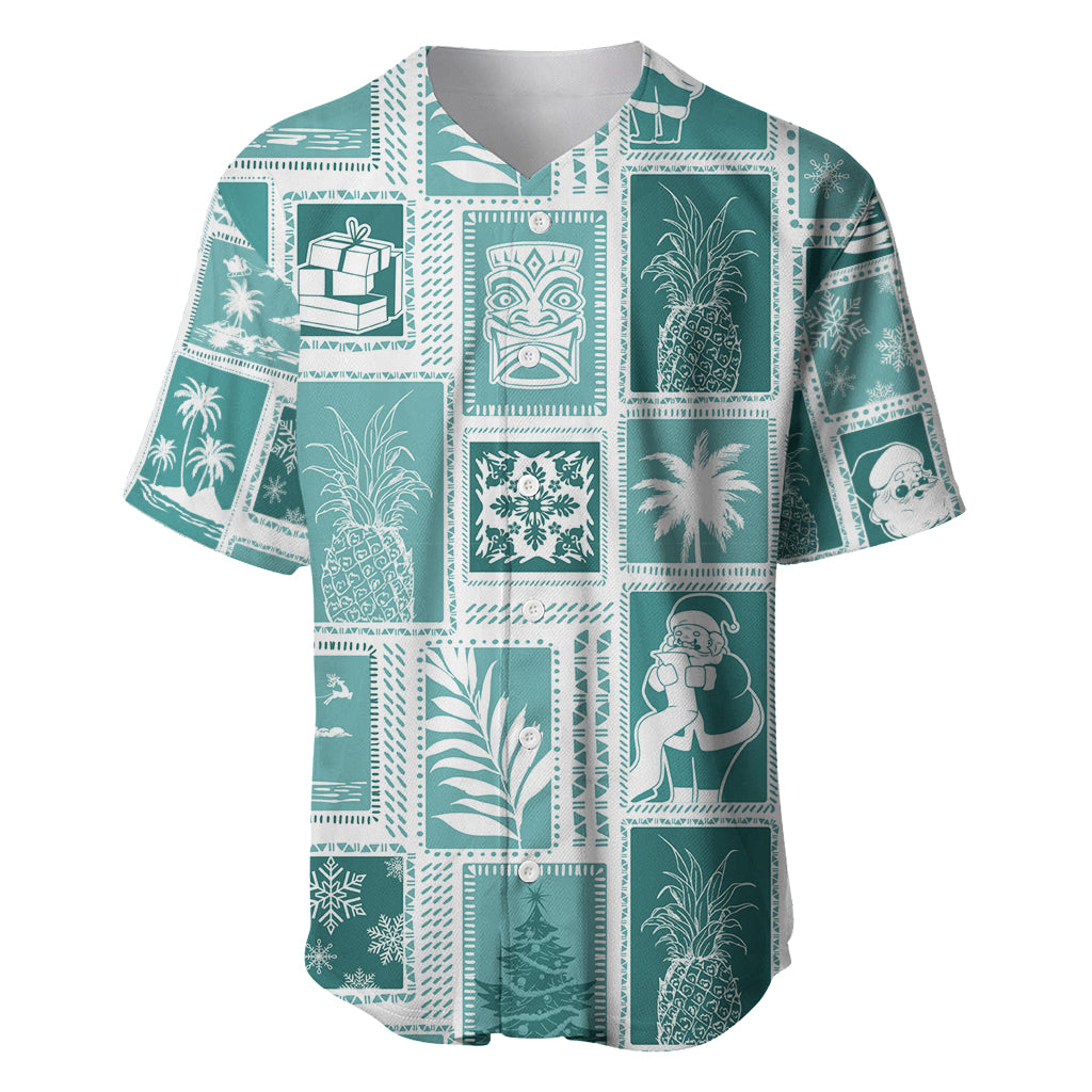 Hawaii Christmas Retro Patchwork Baseball Jersey Teal LT7 - Wonder Print Shop