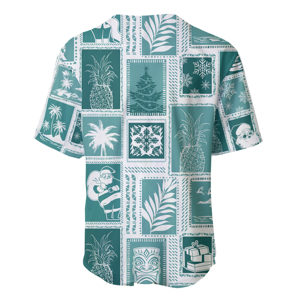 Hawaii Christmas Retro Patchwork Baseball Jersey Teal LT7 - Wonder Print Shop