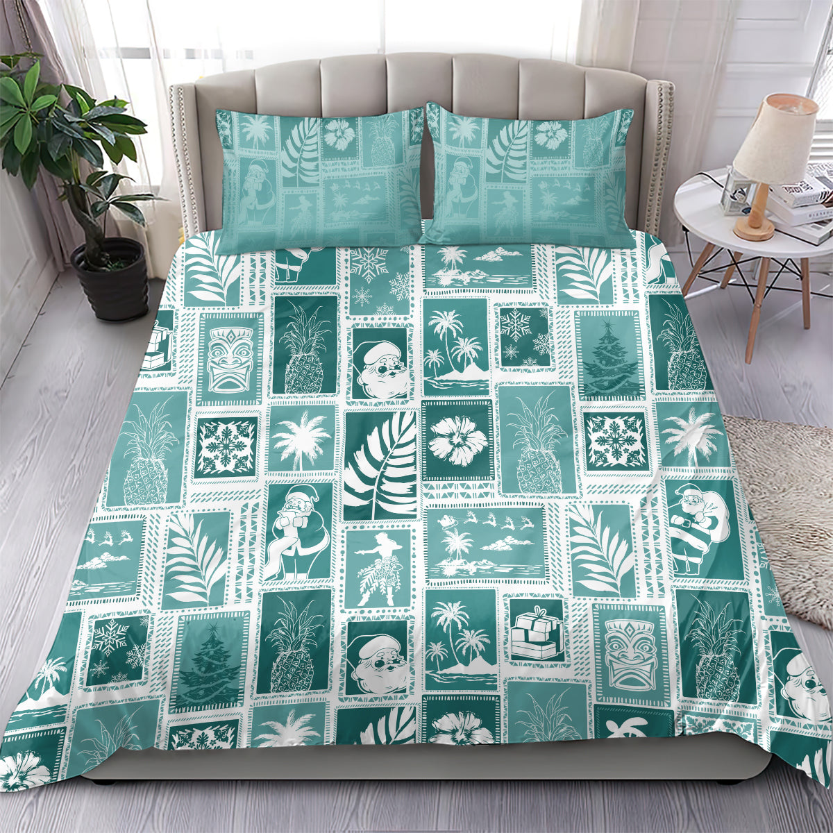 Hawaii Christmas Retro Patchwork Bedding Set Teal LT7 - Wonder Print Shop