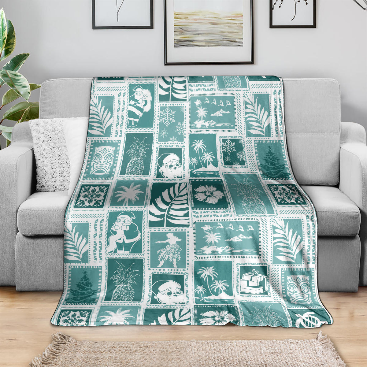 hawaii-christmas-retro-patchwork-blanket-teal