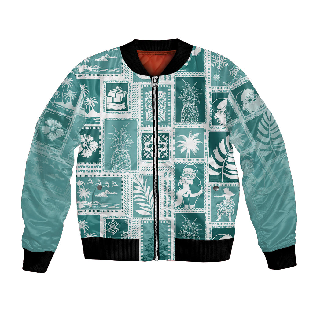 Hawaii Christmas Retro Patchwork Bomber Jacket Teal LT7 - Wonder Print Shop