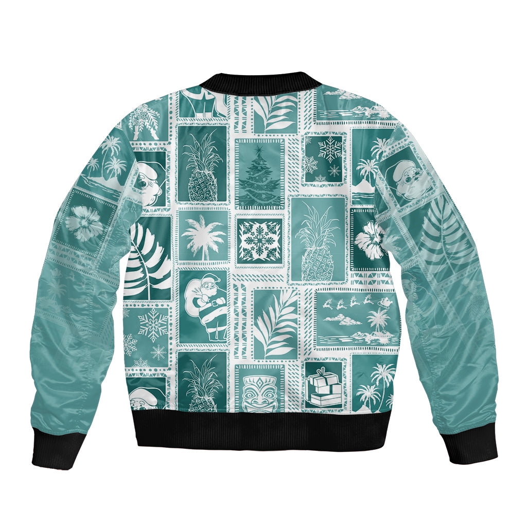 Hawaii Christmas Retro Patchwork Bomber Jacket Teal LT7 - Wonder Print Shop