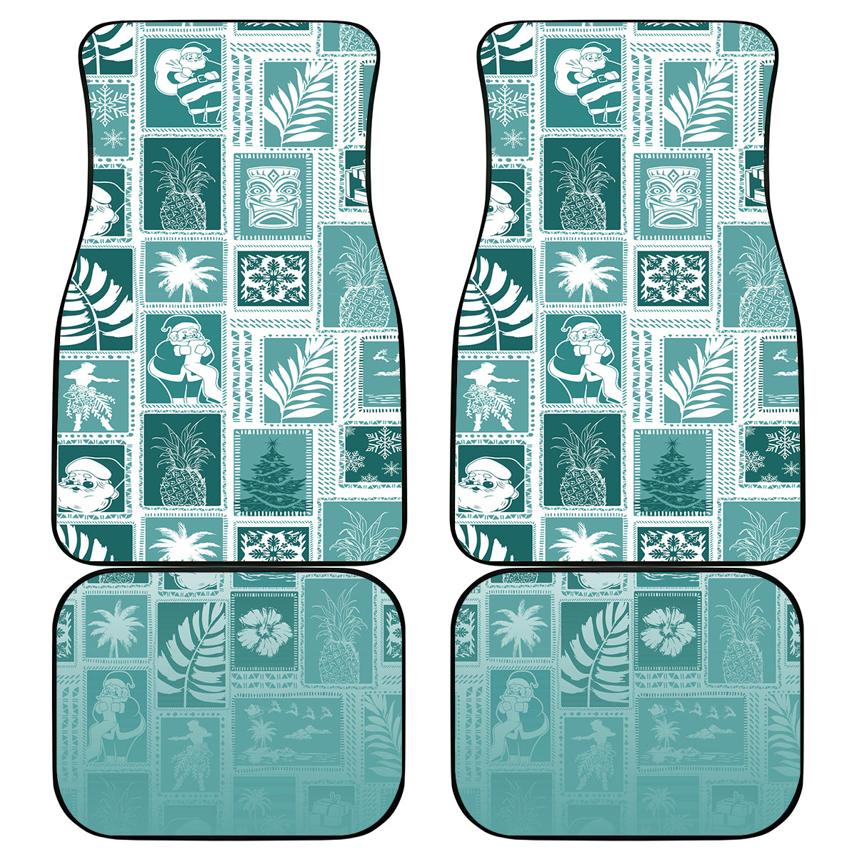 Hawaii Christmas Retro Patchwork Car Mats Teal LT7 - Wonder Print Shop