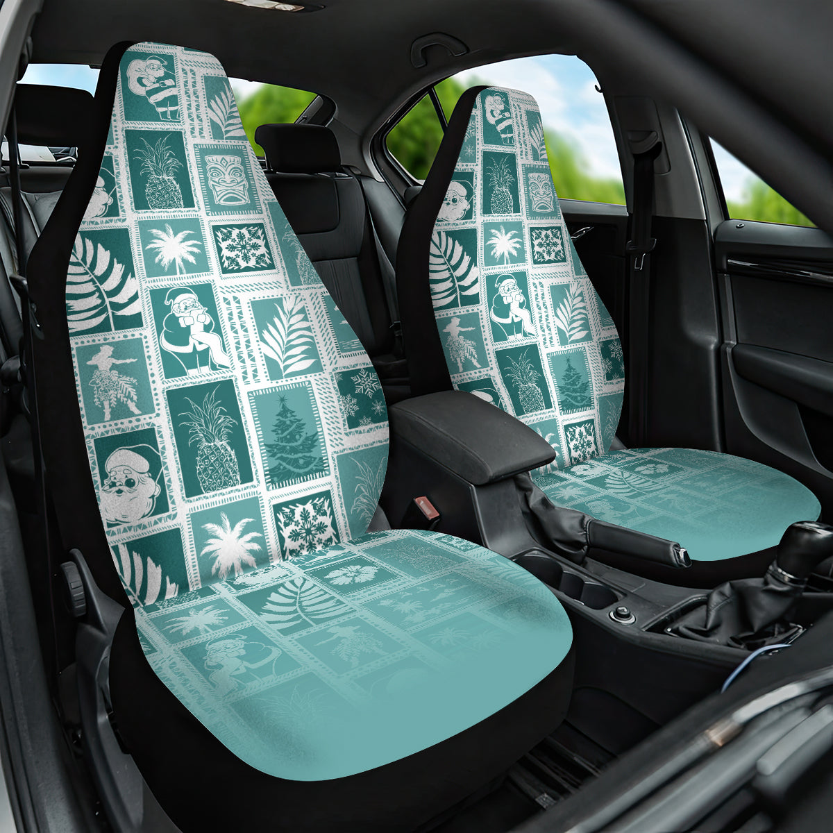 Hawaii Christmas Retro Patchwork Car Seat Cover Teal LT7 - Wonder Print Shop
