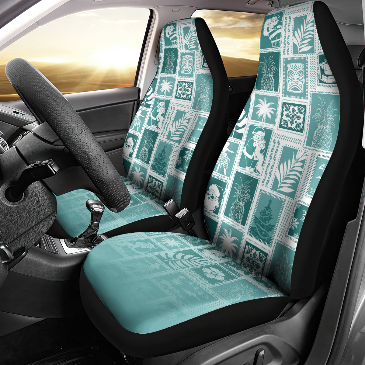 Hawaii Christmas Retro Patchwork Car Seat Cover Teal LT7 - Wonder Print Shop