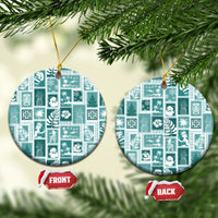 Hawaii Christmas Ceramic Ornament Retro Patchwork - Teal LT7 - Wonder Print Shop