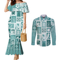 hawaii-christmas-retro-patchwork-couples-matching-mermaid-dress-and-long-sleeve-button-shirt-teal