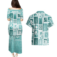 Hawaii Christmas Retro Patchwork Couples Matching Puletasi Dress and Hawaiian Shirt Teal LT7 - Wonder Print Shop