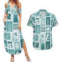 Hawaii Christmas Retro Patchwork Couples Matching Summer Maxi Dress and Hawaiian Shirt Teal LT7 - Wonder Print Shop