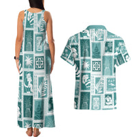 Hawaii Christmas Retro Patchwork Couples Matching Tank Maxi Dress and Hawaiian Shirt Teal LT7 - Wonder Print Shop