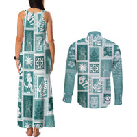 Hawaii Christmas Retro Patchwork Couples Matching Tank Maxi Dress and Long Sleeve Button Shirt Teal LT7 - Wonder Print Shop