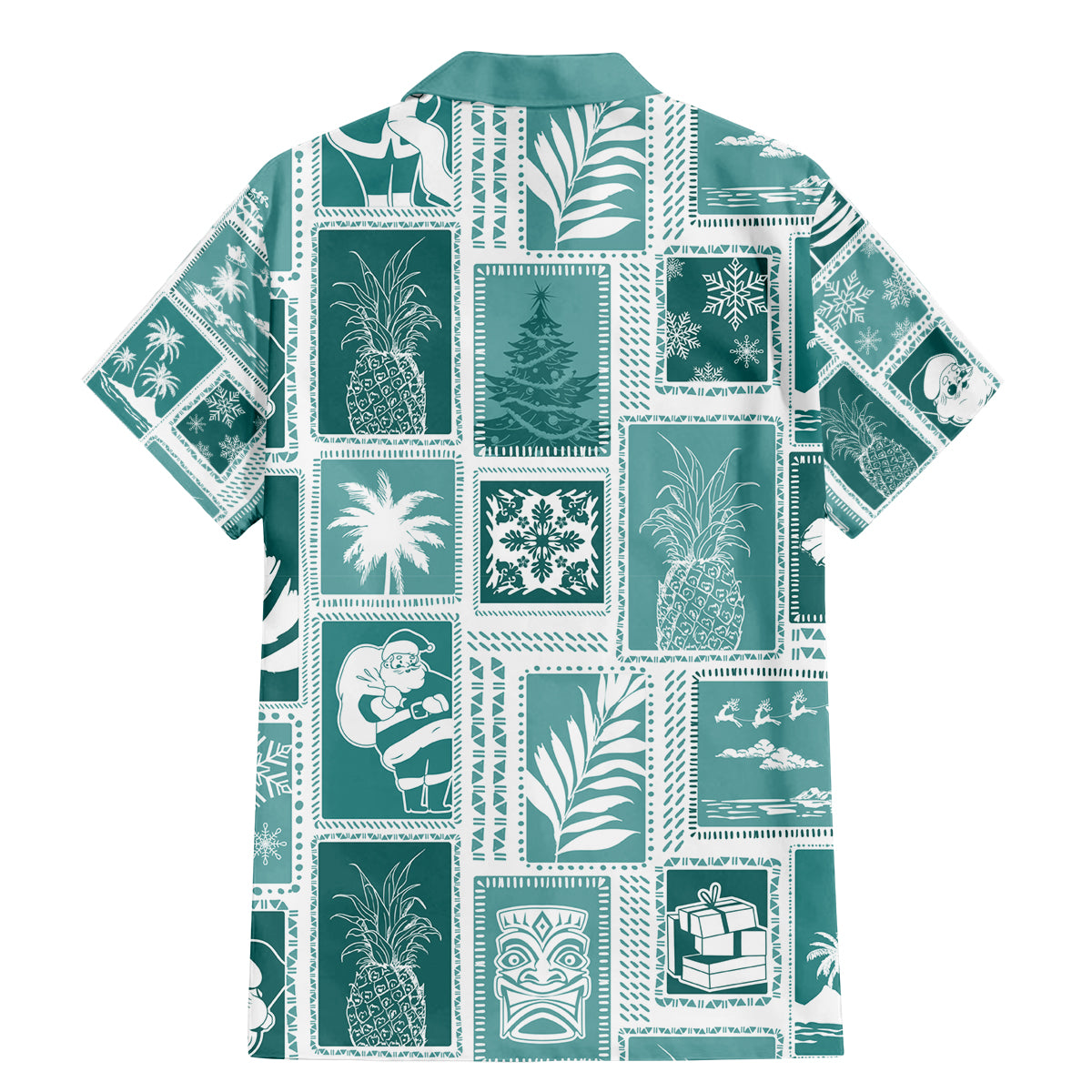 Hawaii Christmas Retro Patchwork Family Matching Mermaid Dress and Hawaiian Shirt Teal LT7 - Wonder Print Shop