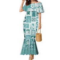 Hawaii Christmas Retro Patchwork Family Matching Mermaid Dress and Hawaiian Shirt Teal LT7 - Wonder Print Shop