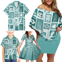 Hawaii Christmas Retro Patchwork Family Matching Off Shoulder Short Dress and Hawaiian Shirt Teal LT7 - Wonder Print Shop