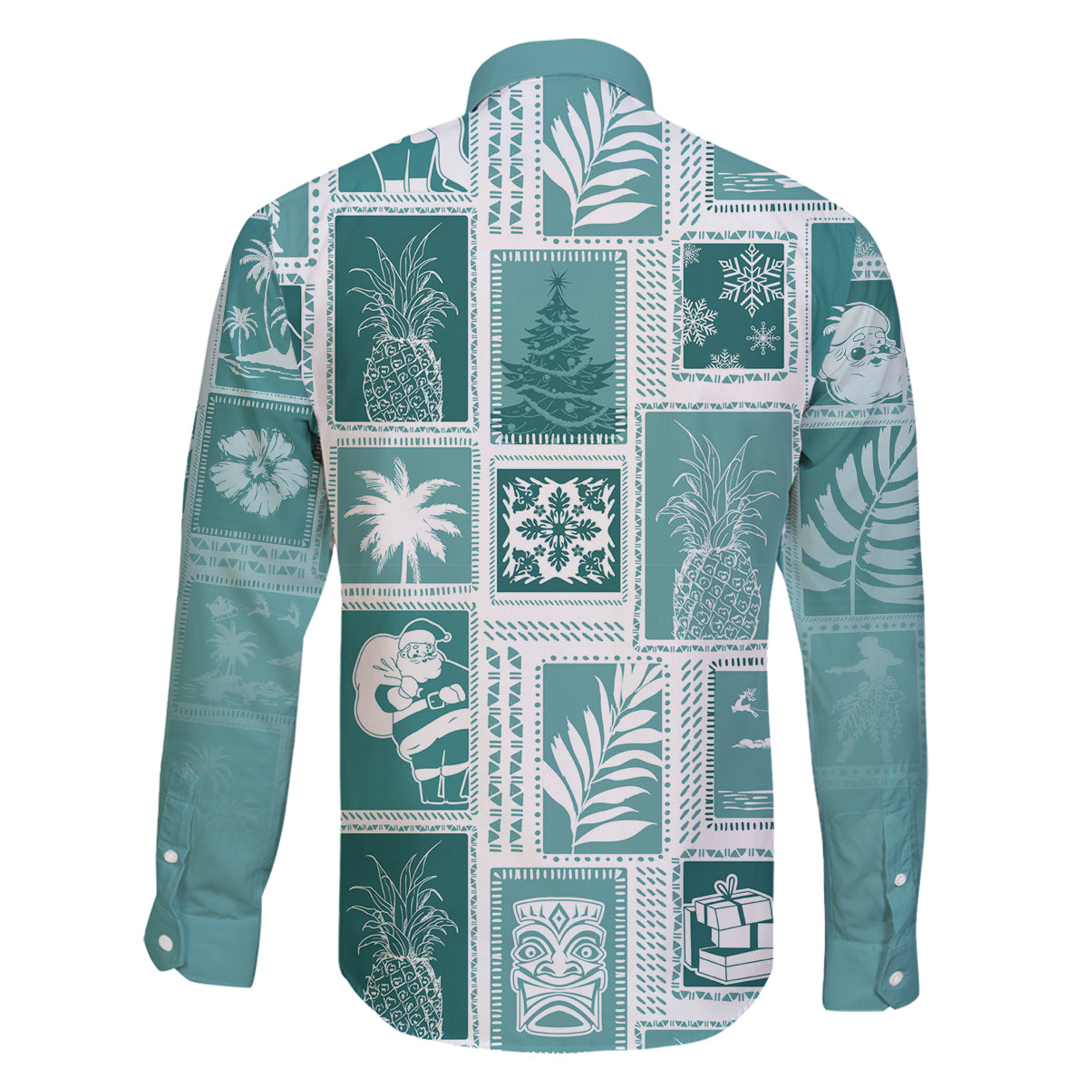 Hawaii Christmas Retro Patchwork Family Matching Off Shoulder Short Dress and Hawaiian Shirt Teal LT7 - Wonder Print Shop