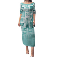 Hawaii Christmas Retro Patchwork Family Matching Puletasi Dress and Hawaiian Shirt Teal - Wonder Print Shop