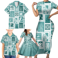 Hawaii Christmas Retro Patchwork Family Matching Short Sleeve Bodycon Dress and Hawaiian Shirt Teal - Wonder Print Shop