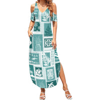 Hawaii Christmas Retro Patchwork Family Matching Summer Maxi Dress and Hawaiian Shirt Teal - Wonder Print Shop