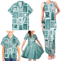 Hawaii Christmas Retro Patchwork Family Matching Tank Maxi Dress and Hawaiian Shirt Teal - Wonder Print Shop