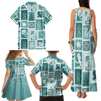 Hawaii Christmas Retro Patchwork Family Matching Tank Maxi Dress and Hawaiian Shirt Teal - Wonder Print Shop