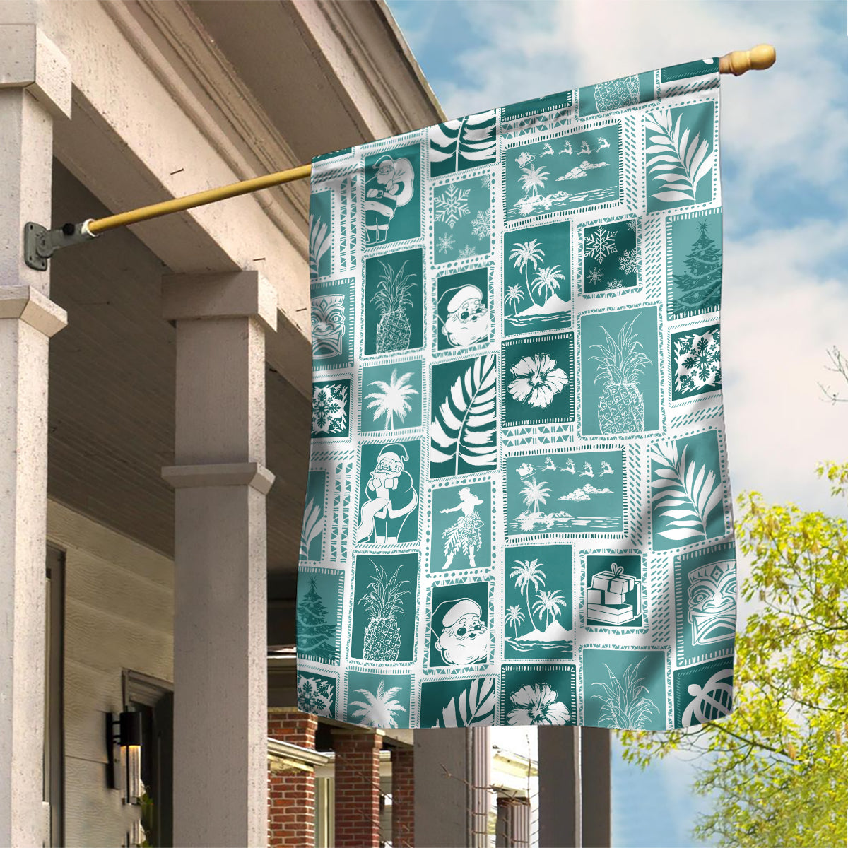Hawaii Christmas Retro Patchwork Garden Flag Teal - Wonder Print Shop